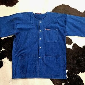 Blue Cotton Denim Button-Up Smock Style Workshirt UNISEX shirt M/L